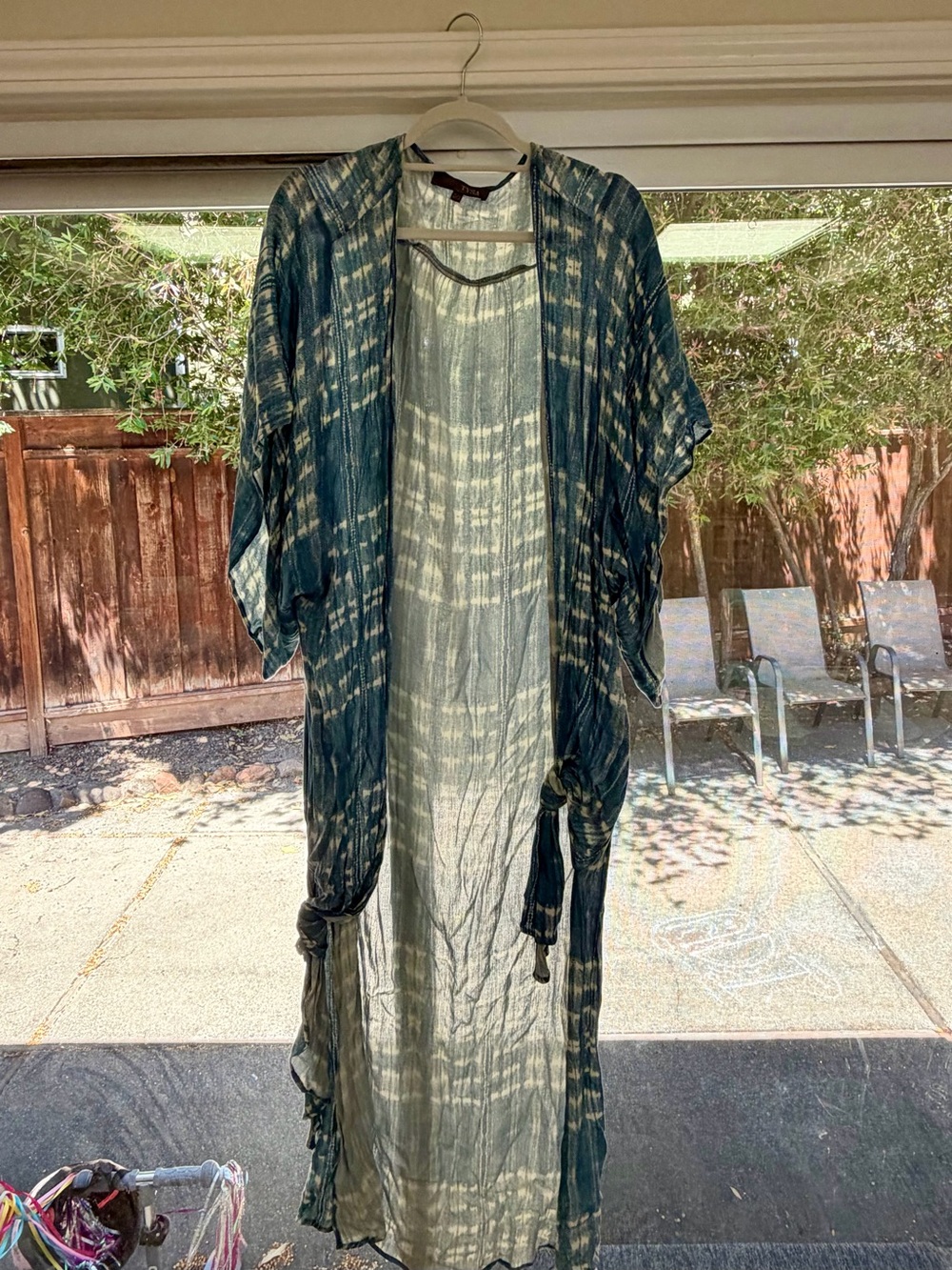 Tie-Dye Sheer Maxi Swim Coverup - Blue/White